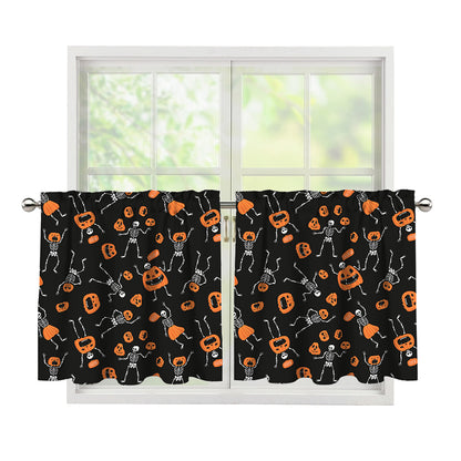 Halloween Skeleton And Pumpkin Print Tier Curtains