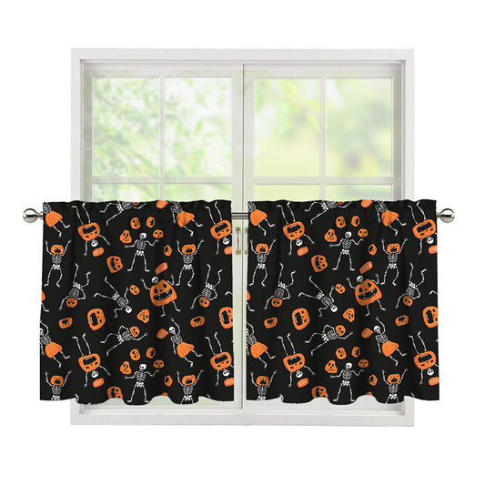 Halloween Skeleton And Pumpkin Print Tier Curtains