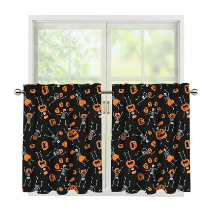 Halloween Skeleton And Pumpkin Print Tier Curtains