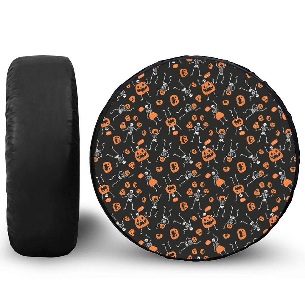 Halloween Skeleton And Pumpkin Print Tire Cover