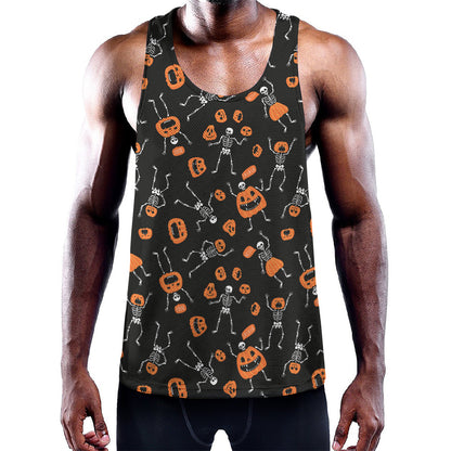 Halloween Skeleton And Pumpkin Print Training Tank Top