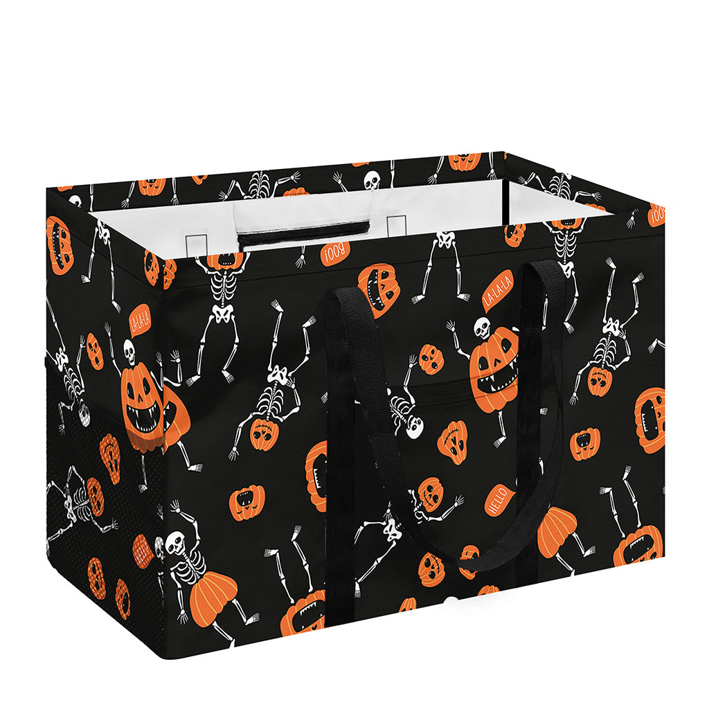 Halloween Skeleton And Pumpkin Print Utility Tote Bag