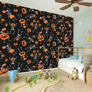 Halloween Skeleton And Pumpkin Print Wall Sticker