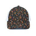 Halloween Skeleton And Pumpkin Print White Mesh Trucker Hat