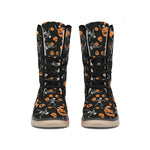 Halloween Skeleton And Pumpkin Print Winter Boots