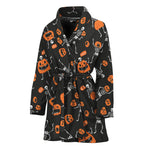 Halloween Skeleton And Pumpkin Print Women's Bathrobe