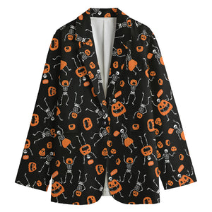 Halloween Skeleton And Pumpkin Print Women's Blazer