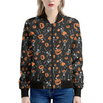 Halloween Skeleton And Pumpkin Print Women's Bomber Jacket