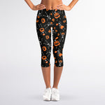 Halloween Skeleton And Pumpkin Print Women's Capri Leggings