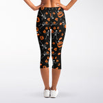 Halloween Skeleton And Pumpkin Print Women's Capri Leggings