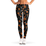 Halloween Skeleton And Pumpkin Print Women's Leggings