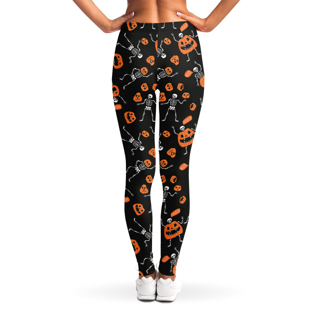 Halloween Skeleton And Pumpkin Print Women's Leggings