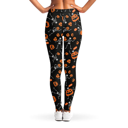 Halloween Skeleton And Pumpkin Print Women's Leggings