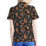 Halloween Skeleton And Pumpkin Print Women's Polo Shirt