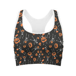 Halloween Skeleton And Pumpkin Print Women's Sports Bra