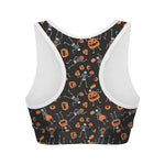 Halloween Skeleton And Pumpkin Print Women's Sports Bra