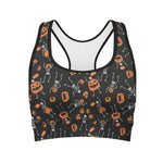 Halloween Skeleton And Pumpkin Print Women's Sports Bra