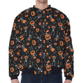 Halloween Skeleton And Pumpkin Print Zip Sleeve Bomber Jacket