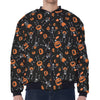 Halloween Skeleton And Pumpkin Print Zip Sleeve Bomber Jacket