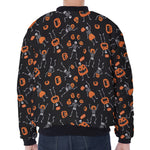 Halloween Skeleton And Pumpkin Print Zip Sleeve Bomber Jacket