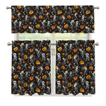Halloween Skeleton Party Pattern Print 3 Piece Kitchen Curtains