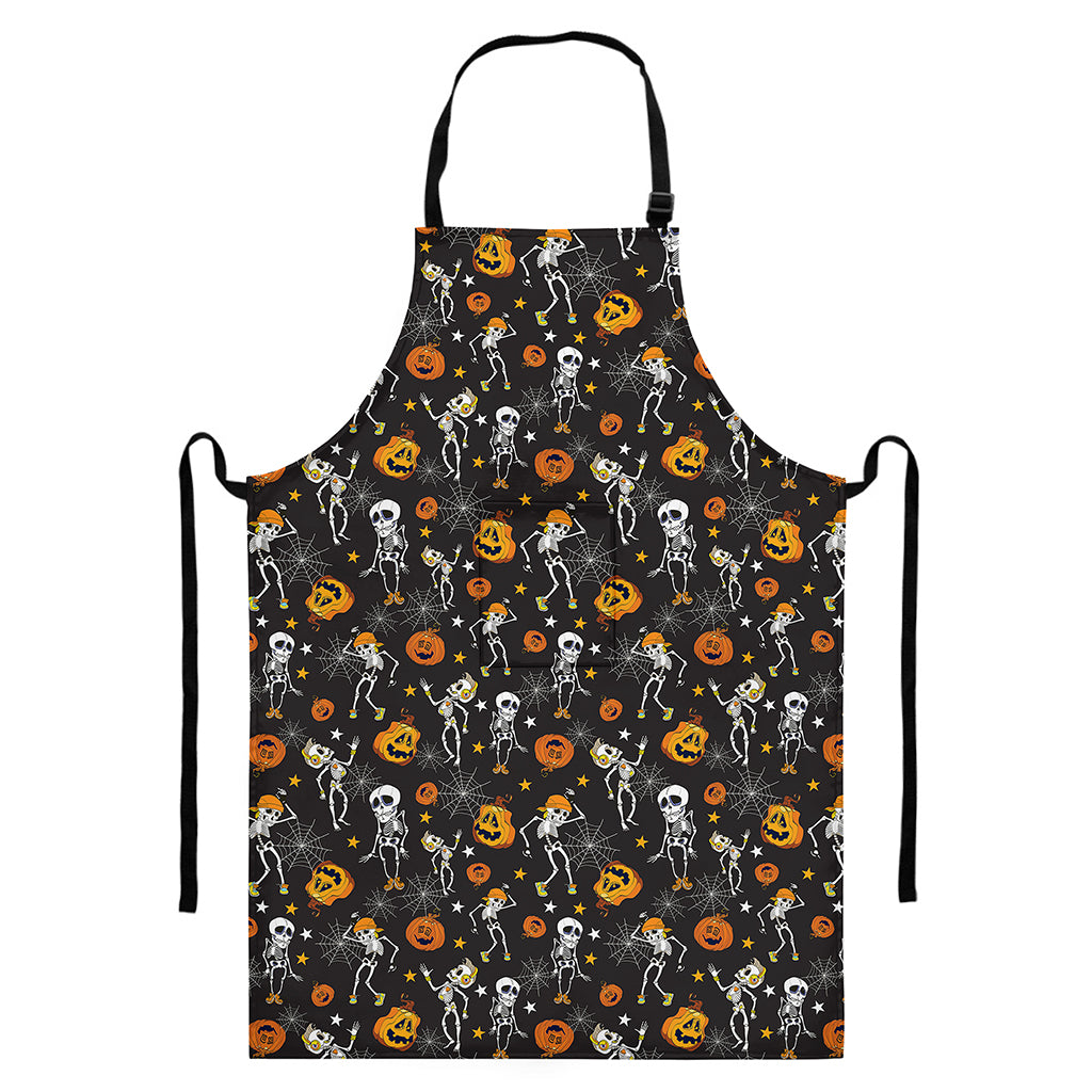 Halloween Skeleton Party Pattern Print Bib Apron With Pocket