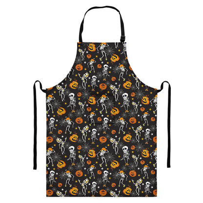 Halloween Skeleton Party Pattern Print Bib Apron With Pocket