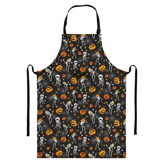Halloween Skeleton Party Pattern Print Bib Apron With Pocket
