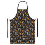 Halloween Skeleton Party Pattern Print Bib Apron With Pocket