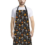Halloween Skeleton Party Pattern Print Bib Apron With Pocket
