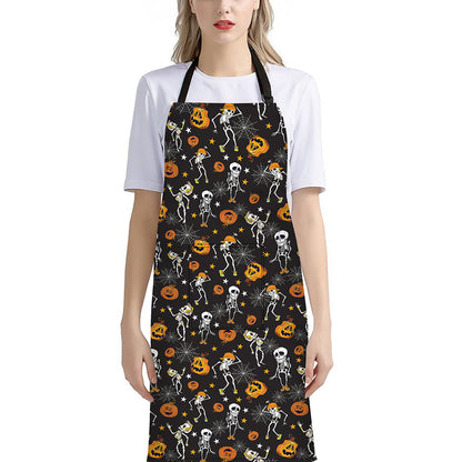Halloween Skeleton Party Pattern Print Bib Apron With Pocket
