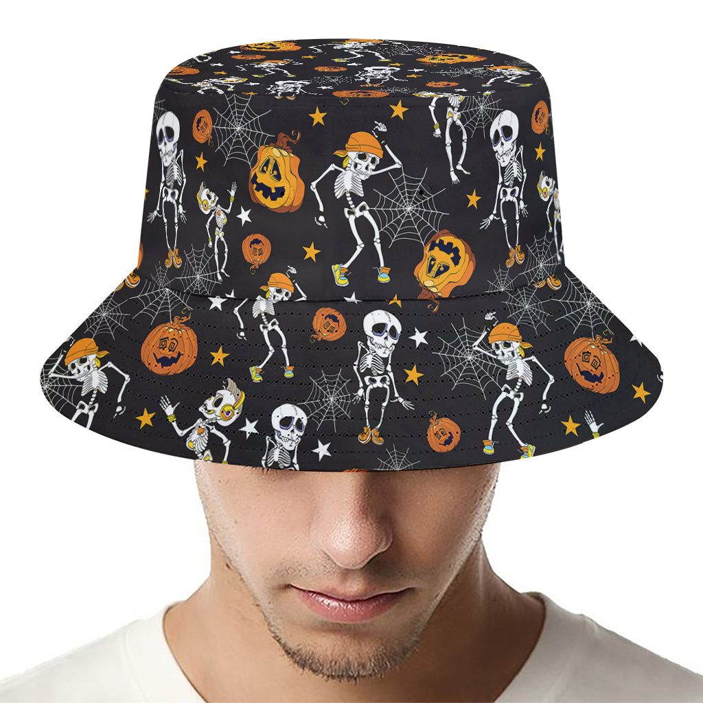 Halloween Skeleton Party Pattern Print Bucket Hat