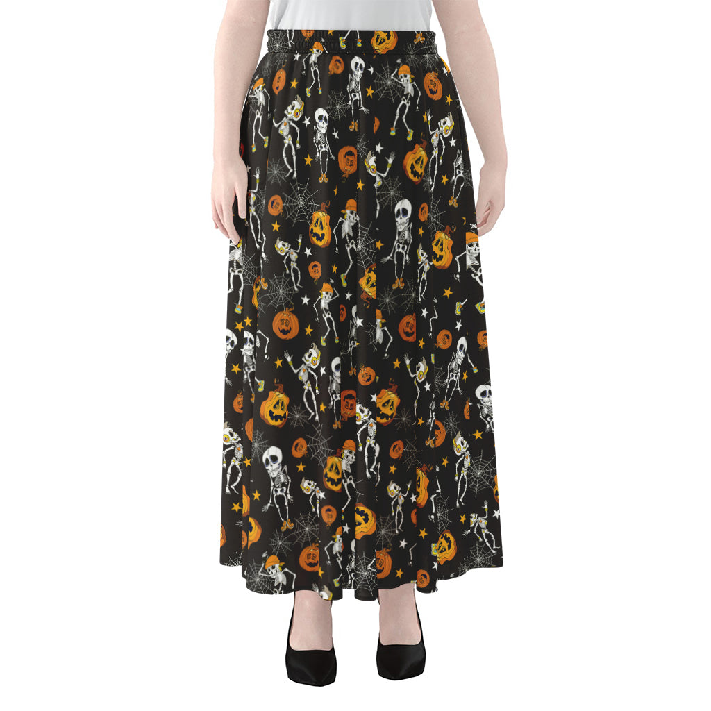 Halloween Skeleton Party Pattern Print Chiffon Maxi Skirt