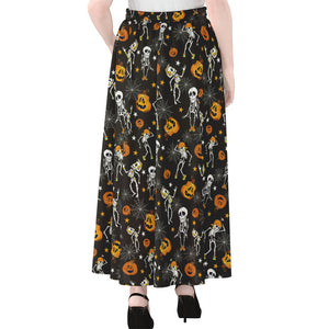 Halloween Skeleton Party Pattern Print Chiffon Maxi Skirt