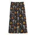 Halloween Skeleton Party Pattern Print Cotton Front Slit Maxi Skirt