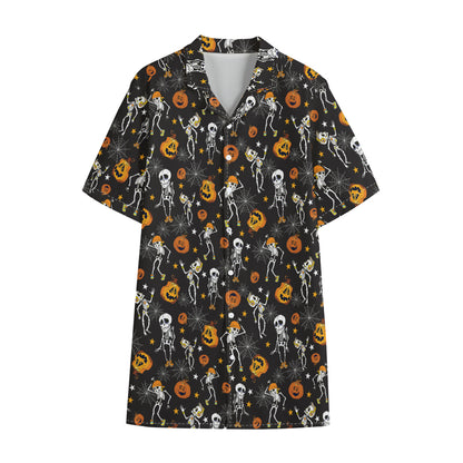 Halloween Skeleton Party Pattern Print Cotton Hawaiian Shirt