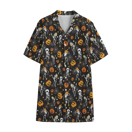 Halloween Skeleton Party Pattern Print Cotton Hawaiian Shirt