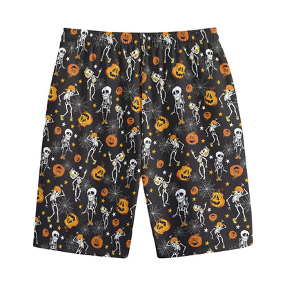 Halloween Skeleton Party Pattern Print Cotton Shorts