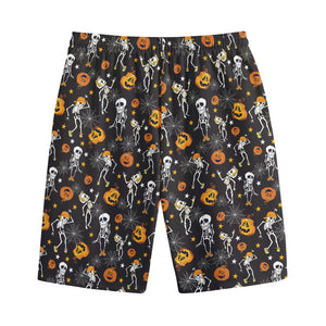 Halloween Skeleton Party Pattern Print Cotton Shorts