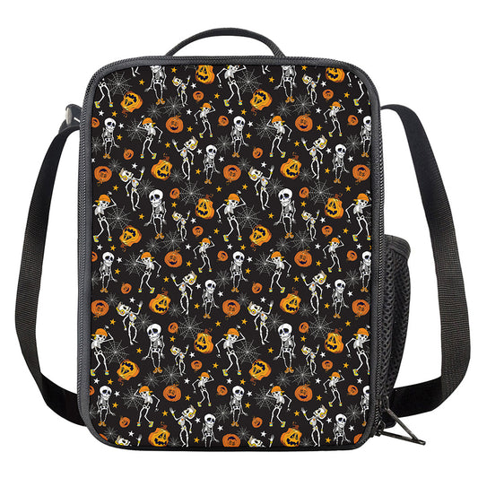Halloween Skeleton Party Pattern Print Crossbody Lunch Bag