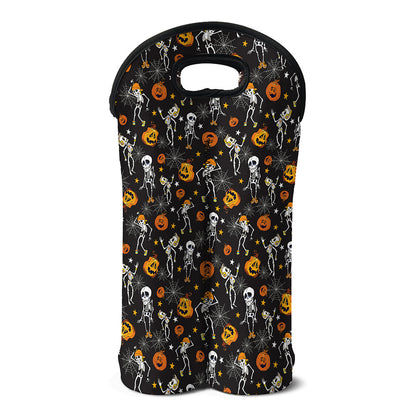 Halloween Skeleton Party Pattern Print Double Neoprene Wine Tote