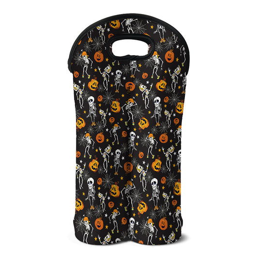 Halloween Skeleton Party Pattern Print Double Neoprene Wine Tote