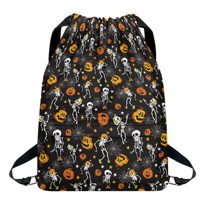 Halloween Skeleton Party Pattern Print Drawstring Backpack