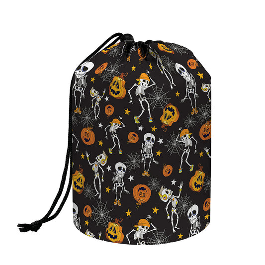 Halloween Skeleton Party Pattern Print Drawstring Makeup Bag