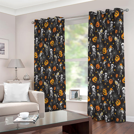 Halloween Skeleton Party Pattern Print Extra Wide Grommet Curtains