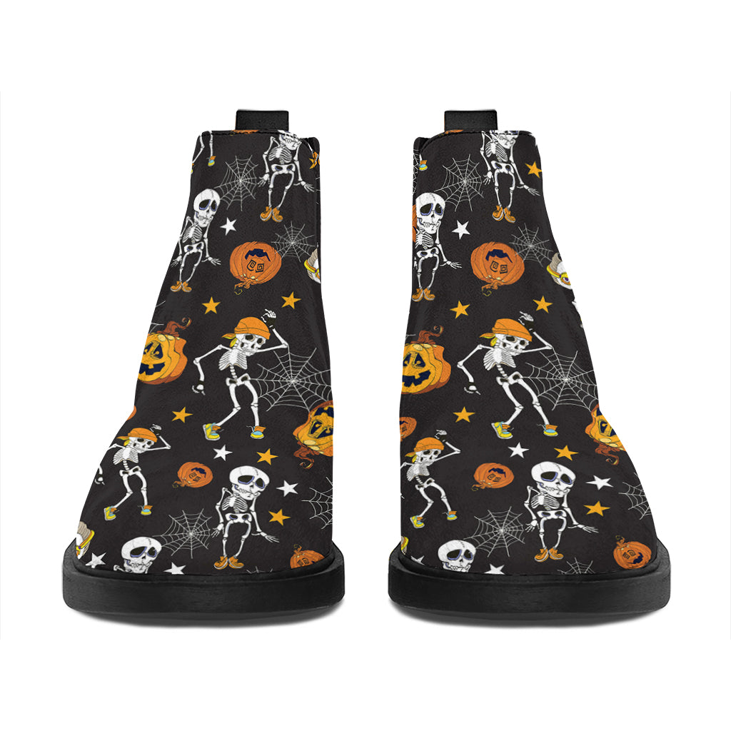 Halloween Skeleton Party Pattern Print Flat Ankle Boots