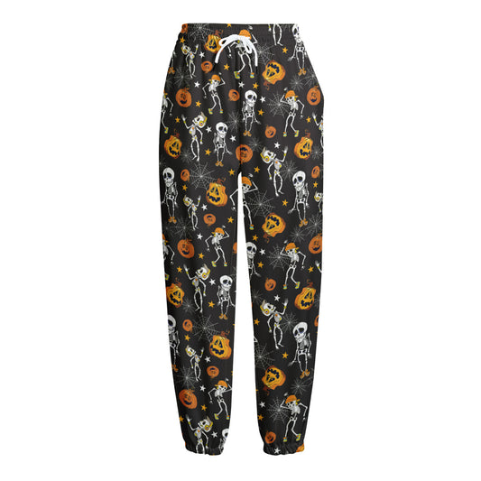 Halloween Skeleton Party Pattern Print Fleece Lined Knit Pants