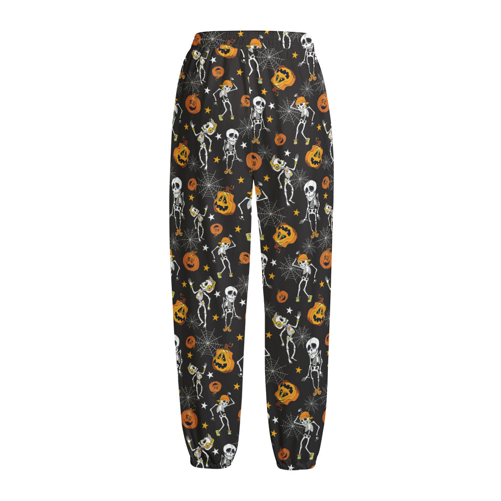Halloween Skeleton Party Pattern Print Fleece Lined Knit Pants