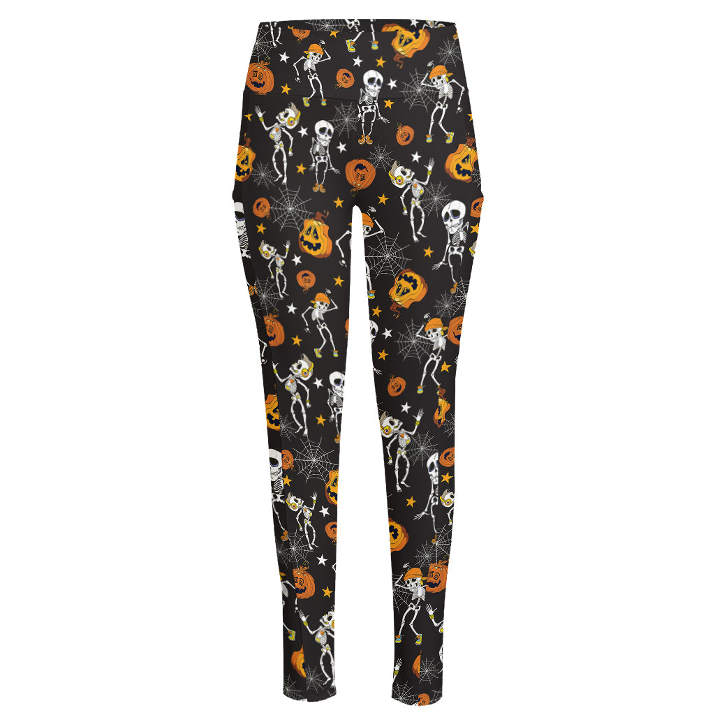 Halloween Skeleton Party Pattern Print High-Waisted Pocket Leggings