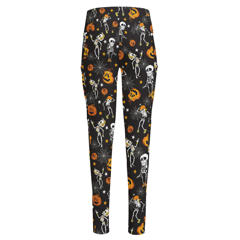 Halloween Skeleton Party Pattern Print High-Waisted Pocket Leggings